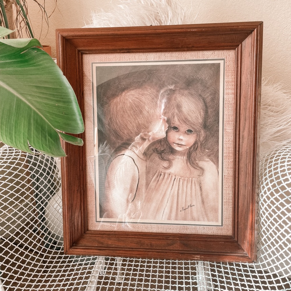 Retro | Margaret Kane Keane | Framed Big Eyes Print | A Little Kiss | Wood Frame